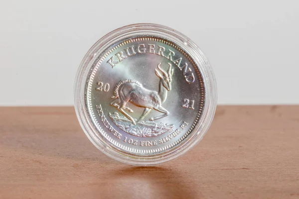 Zilver Zuid Afrikaanse Krugerrand Fijne Zilveren Gouden Munt — Stockfoto