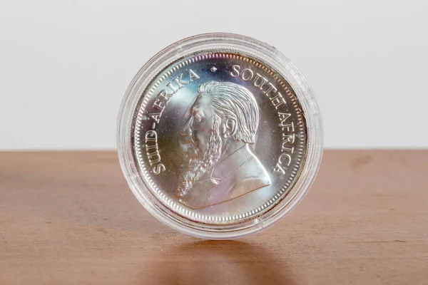 Uncja Srebra Południowoafrykańska Moneta Krugerrand — Zdjęcie stockowe