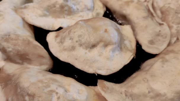 Сковороде Обжарить Польские Пироги Пельмени Разнообразие Пельменей — стоковое видео
