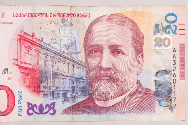 Porträt Von Ilia Tschawtschawadse Auf Georgischen Lari Banknoten Prinz Ilia — Stockfoto