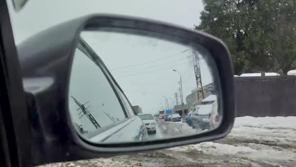 Kutaisi Γεωργία Μαρτίου 2022 Καθρέπτης Αυτοκινήτου Άποψη Χειμώνα Στη Γεωργία — Αρχείο Βίντεο