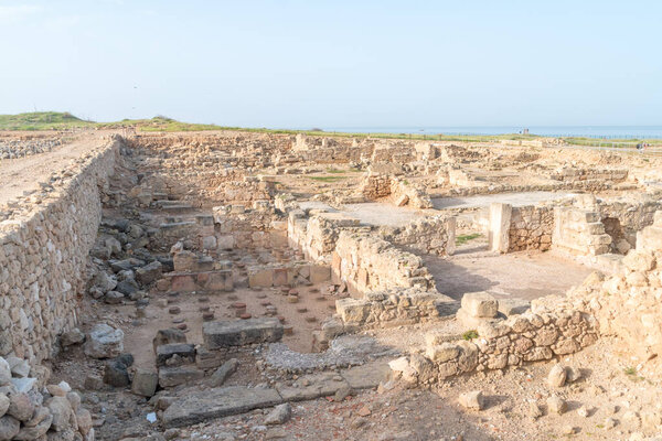 Paphos, Cyprus - April 2, 2022: Ruins of the ancient city of Nea Paphos.