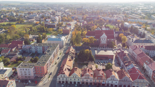 Lomza, Poland - October 5, 2021: Aerial view on Lomza city center.