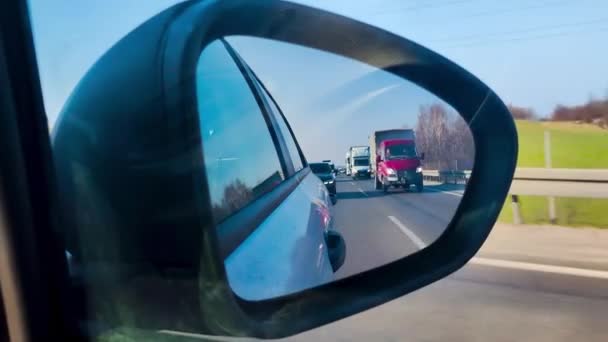 Gdańsk Polska Marca 2022 Zatłoczona Autostrada Lusterku Bocznym Samochodu Polsce — Wideo stockowe