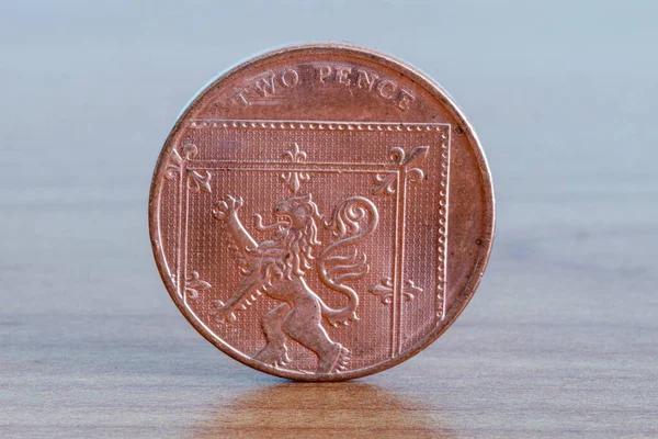 Egyesült Királyság Két Pennys Érme Fából Készült Asztalon — Stock Fotó
