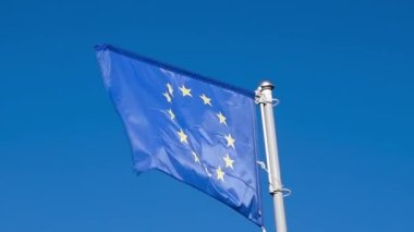 European flag waving in the wind. Official symbol used by the Council of Europe (CoE).