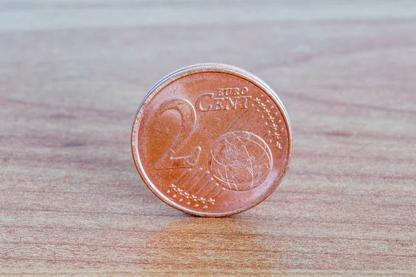 Euro Cent Coin Wooden Table — Stock Fotó