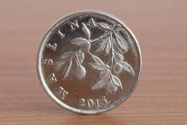 Хорватська Монета Ліп Дерев Яному Столі — стокове фото