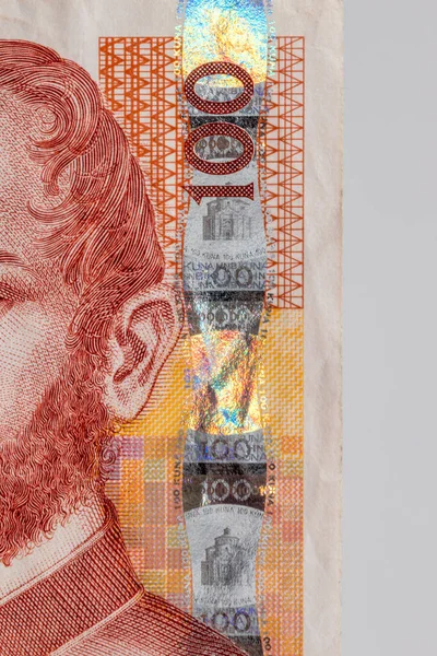 Biztonsági Csík 100 Hrk Bankjegyen Hamisítók Megakadályozása Érdekében Létrehozott Horvát — Stock Fotó