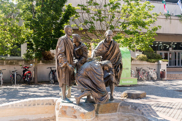 Szombathely, Hungary - June 1, 2022: Citizens of Szombathely, Statue by Tamas Korosenyi.