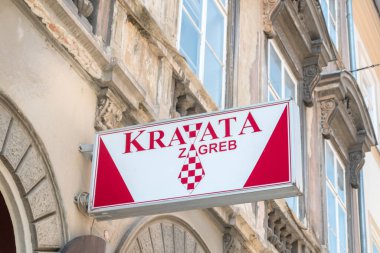 Zagreb, Hırvatistan - 2 Haziran 2022: Bağlı ve kravatlı Kravata Zagreb mağazasının logosu.