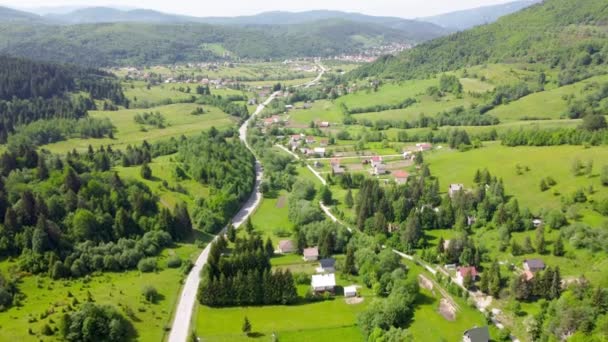 Aerial View Small Town Valley Hills Bosnia Herzegovina — Vídeos de Stock