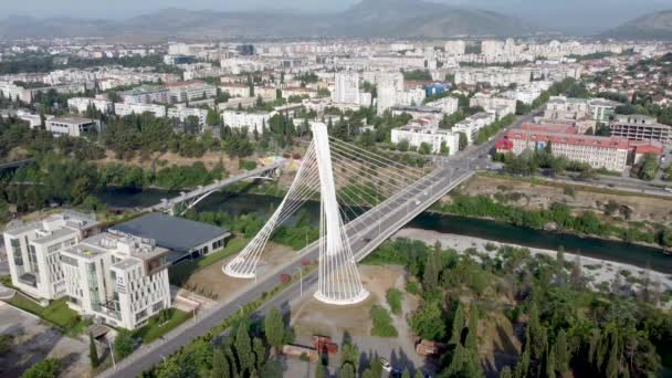 Podgorica Montenegro June 2022 Aerial Static View Millennium Bridge Podgorica — Wideo stockowe