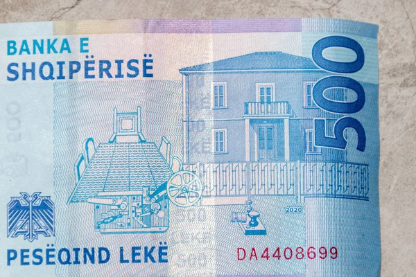 Vlore Independence Building Albanian 500 Leke Banknote — Fotografie, imagine de stoc