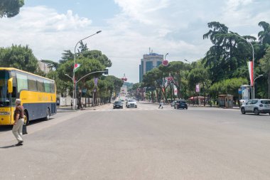 Tirana, Albania - June 4, 2022: View on Deshmoret e Kombit Boulevard (English: Boulevard of the Martyrs of the Nation).