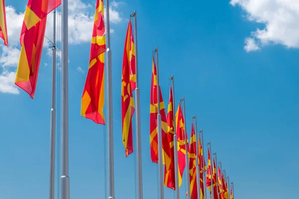 Észak Macedónia Zászlója Észak Macedón Köztársaság Nemzeti Lobogója — Stock Fotó