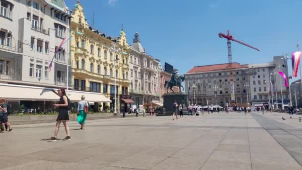 Zagreb Croatia June 2022 Ban Jelacic Square Summer Time Central — Stock Video