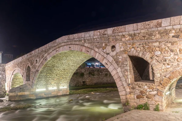 Old Stone Bridge Crosses Prizrenska Bistrica River Night — ストック写真