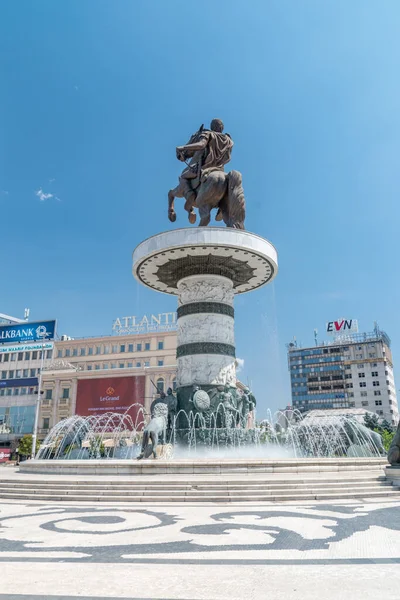 Skopje North Macedonia June 2022 Warrior Horse Statue Macedonia Square — Stock Photo, Image