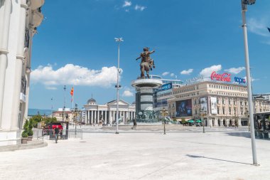 Skopje, North Macedonia - June 5, 2022: Macedonia Square with Alexander the Great statue.
