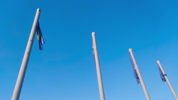 National Flags Kosovo Waving Blue Sky — стоковое видео