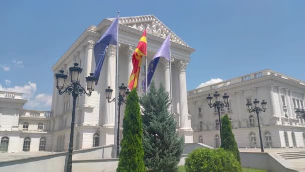 Skopje North Macedonia June 2022 Nato Macedonia European Union Flags — Video