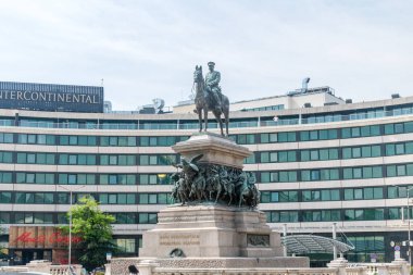 Sofia, Bulgaria - June 6, 2022: Equestrian monument to the Tsar Liberator in the centre of Sofia, the capital of Bulgaria.