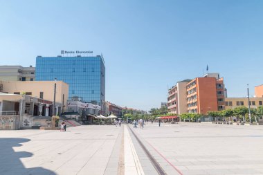 Pristina, Kosovo - June 5, 2022: View on buildings on pedestrian street in city center of Pristina.