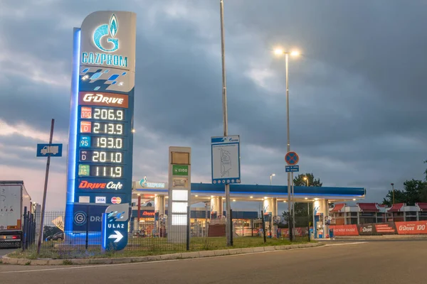 Gornja Toponica Serbia June 2022 Price Board Gazprom Gas Station — Fotografia de Stock