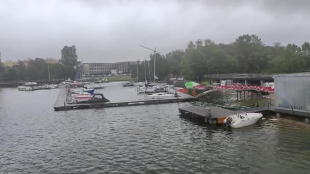 Olsztyn Poland June 2022 Marina Ukiel Lake Rainy Day — Vídeos de Stock
