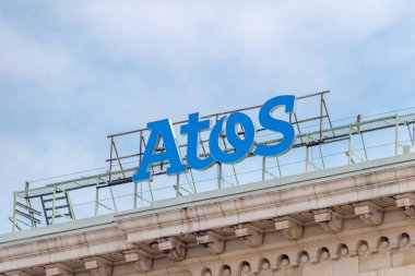 Sofia, Bulgaria - June 6, 2022: Logo of French multinational information technology, Atos.