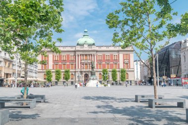 Belgrade, Serbia - June 7, 2022: Republic Square in Belgrade with Prince Mihailo Monument.