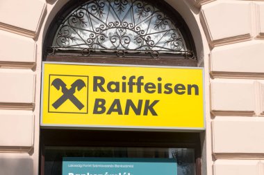 Debrecen, Hungary - June 11, 2022: Logo of Raiffeisen bank.
