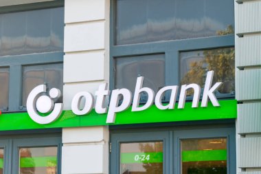 Nyiregyhaza, Hungary - June 11, 2022: Logo of the Hungarian bank branch OTP Bank.