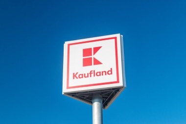 Svidnik, Slovakia - June 12, 2022: Kaufland logo on blue sky.