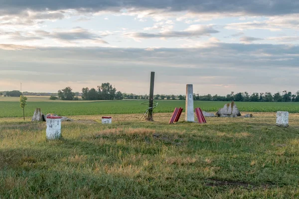 stock image View from Austria site to tripoint of Hungary, Austria and Slovak. Trojmedzie SK and HU and AT. Border of three countries in Europe's Schengen Area.