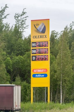 Ikla, Estonia - June 19, 2022: Price board on Olerex gas station.