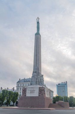 Riga, Latvia - June 20, 2022: 42-metre high Freedom Monument in Riga.