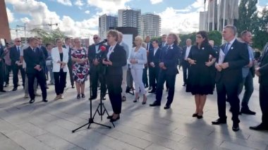 Gdansk, Poland - August 31, 2022: Elzbieta Polak on press conference. Elzbieta Polak is Marshal of Lubusz Voivodeship in Poland.