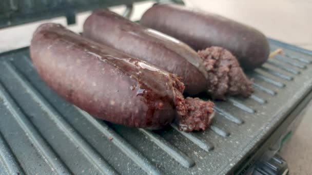 Kaszanka Sur Barbecue Électrique Kaszanka Est Une Saucisse Sang Traditionnelle — Video