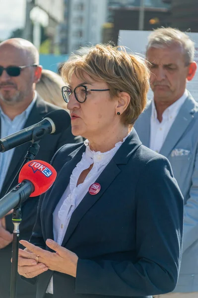 Gdansk Polônia Agosto 2022 Encerramento Elzbieta Polak Durante Coletiva Imprensa — Fotografia de Stock