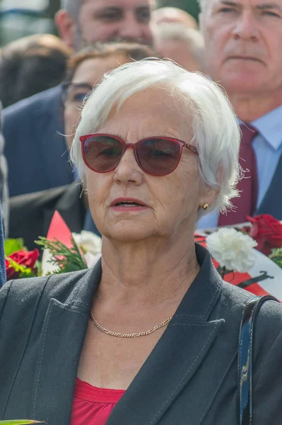 ポーランド グダニスク 2022年8月31日 8月協定42周年記念ダヌータ ワレサ Miroslawa Danuta Walesa ポーランドの前大統領Lech Walesaの妻 — ストック写真