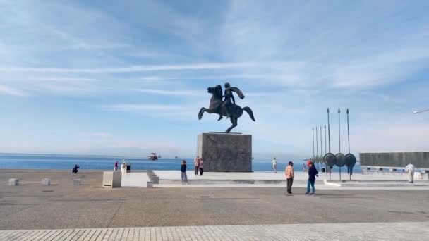 Tesalónica Grecia Septiembre 2022 Estatua Ecuestre Alejandro Iii Macedonia Rey — Vídeo de stock