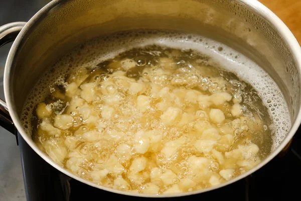 Preparing Tarhonya Boiling Water Cooking Pot — ストック写真