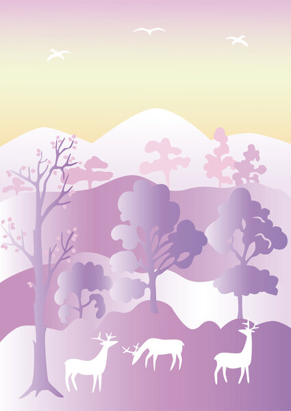 Пейзаж с оленями
