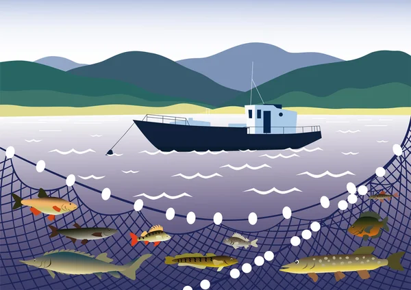 Fishing for freshwater fish — Stock Vector