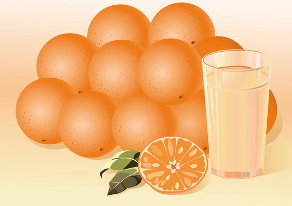 Naranjas y zumo de naranja. — Vector de stock