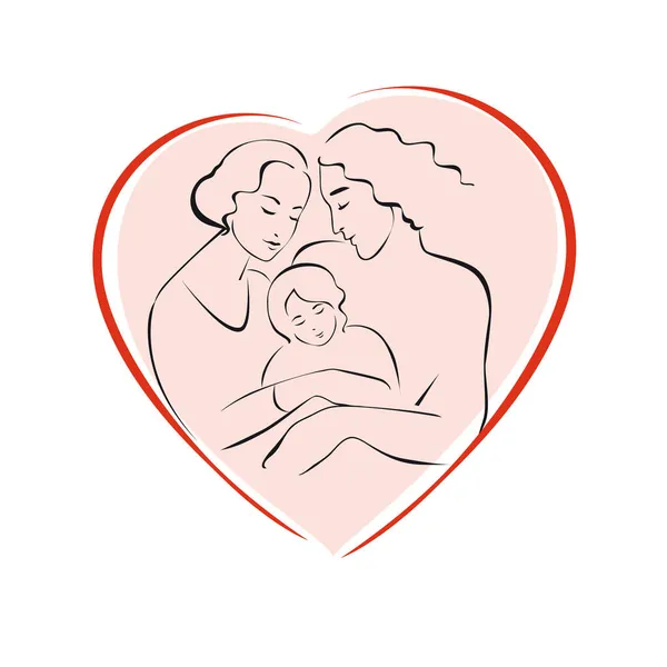 Logo Young Parents Sleeping Child Background Heart Isolated — Stock Vector