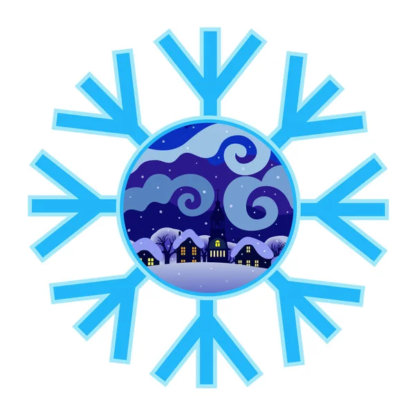 Рождественская Ночь Пейзаж Маленьким Городом Фоне Снежинки Изолированы — стоковый вектор