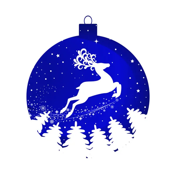 Palla Natale Con Cervo Delle Nevi Alberi Fiocchi Neve Stelle — Vettoriale Stock